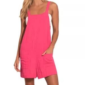 Elan Women’s Square Neck Cotton Gauze Romper Barbie Pink Size XL – NWT Beach